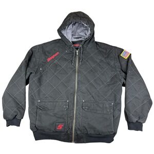 Snap-On Tools Work Jacket Mens 2XL Black Quilted Utility Canvas Hooded USA Patch